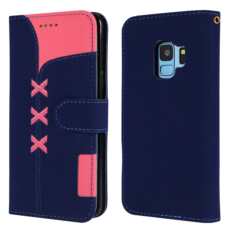 Fabric Stitching Embroidery Horizontal Flip Leather Case With Holder & Card Slots & Wallet for Galaxy S9