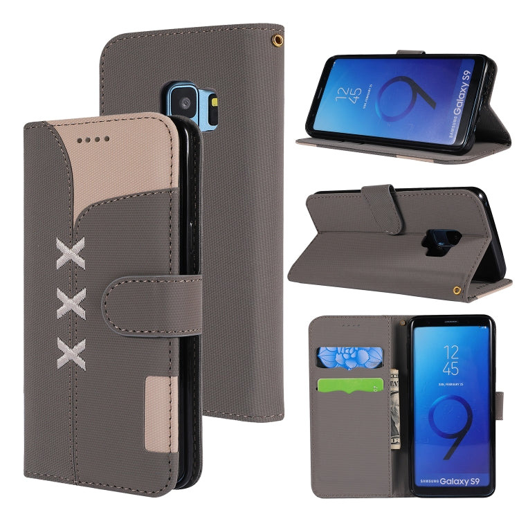 Fabric Stitching Embroidery Horizontal Flip Leather Case With Holder & Card Slots & Wallet for Galaxy S9