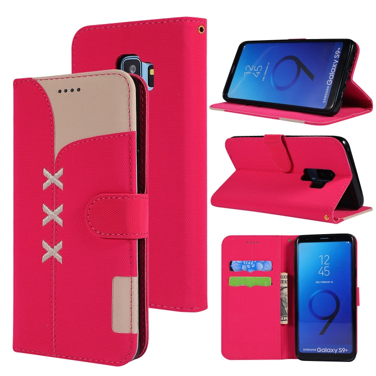 Fabric Stitching Embroidery Horizontal Flip Leather Case With Holder & Card Slots & Wallet for Galaxy S9+