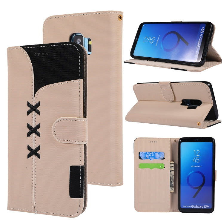 Fabric Stitching Embroidery Horizontal Flip Leather Case With Holder & Card Slots & Wallet for Galaxy S9+