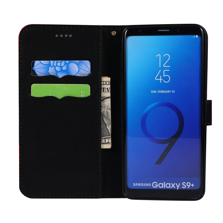 Fabric Stitching Embroidery Horizontal Flip Leather Case With Holder & Card Slots & Wallet for Galaxy S9+