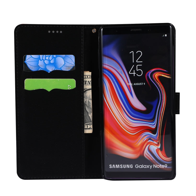 Fabric Stitching Embroidery Horizontal Flip Leather Case With Holder & Card Slots & Wallet for Galaxy Note 9