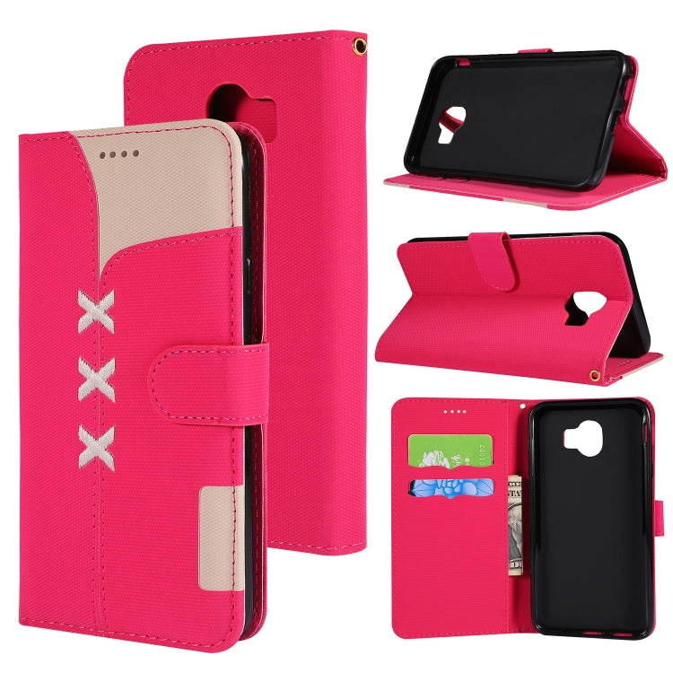 Fabric Stitching Embroidery Horizontal Flip Leather Case With Holder & Card Slots & Wallet for Galaxy J4