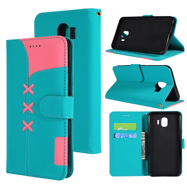 Fabric Stitching Embroidery Horizontal Flip Leather Case With Holder & Card Slots & Wallet for Galaxy J4