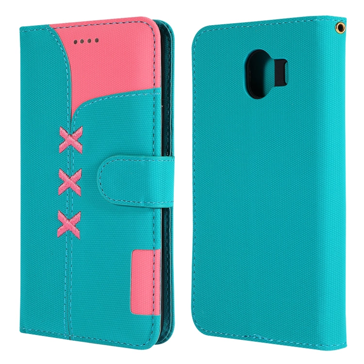 Fabric Stitching Embroidery Horizontal Flip Leather Case With Holder & Card Slots & Wallet for Galaxy J4