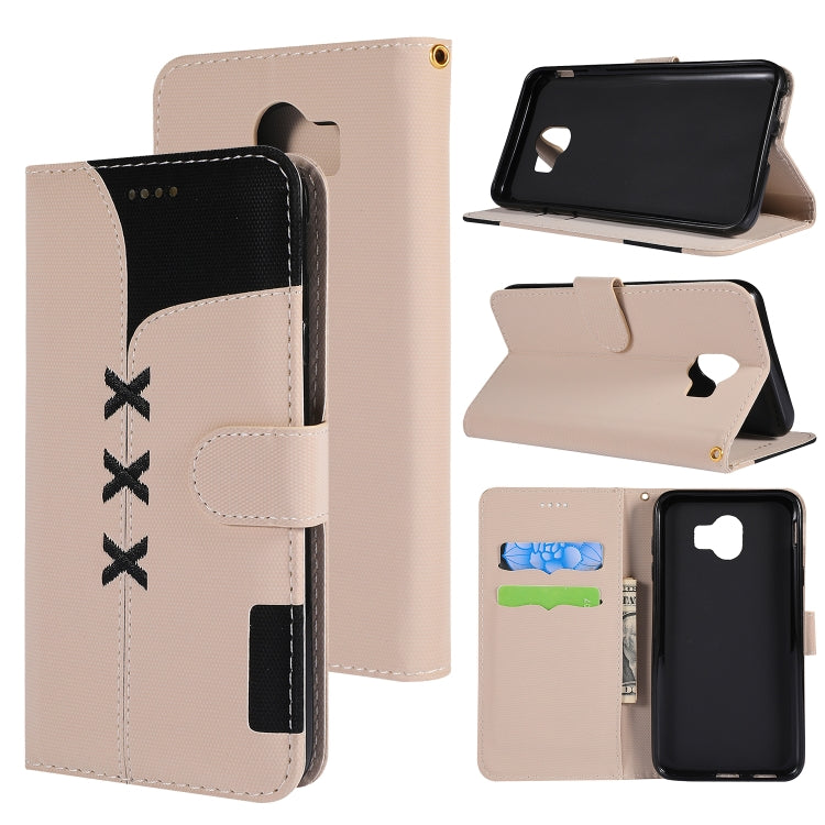 Fabric Stitching Embroidery Horizontal Flip Leather Case With Holder & Card Slots & Wallet for Galaxy J4