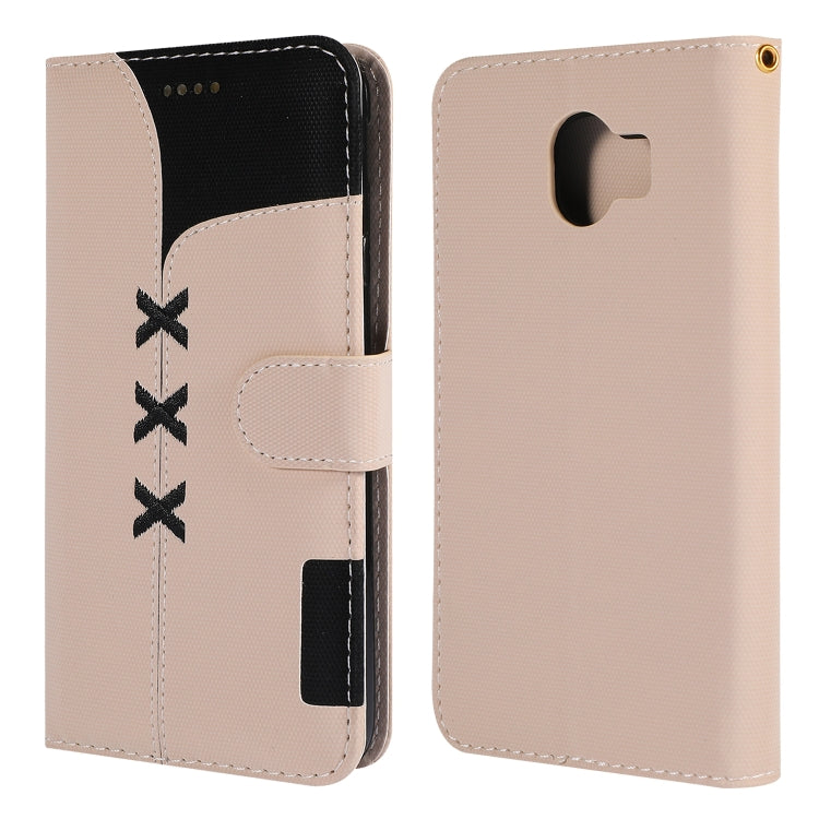 Fabric Stitching Embroidery Horizontal Flip Leather Case With Holder & Card Slots & Wallet for Galaxy J4