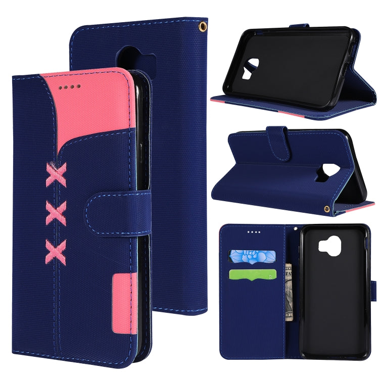 Fabric Stitching Embroidery Horizontal Flip Leather Case With Holder & Card Slots & Wallet for Galaxy J4