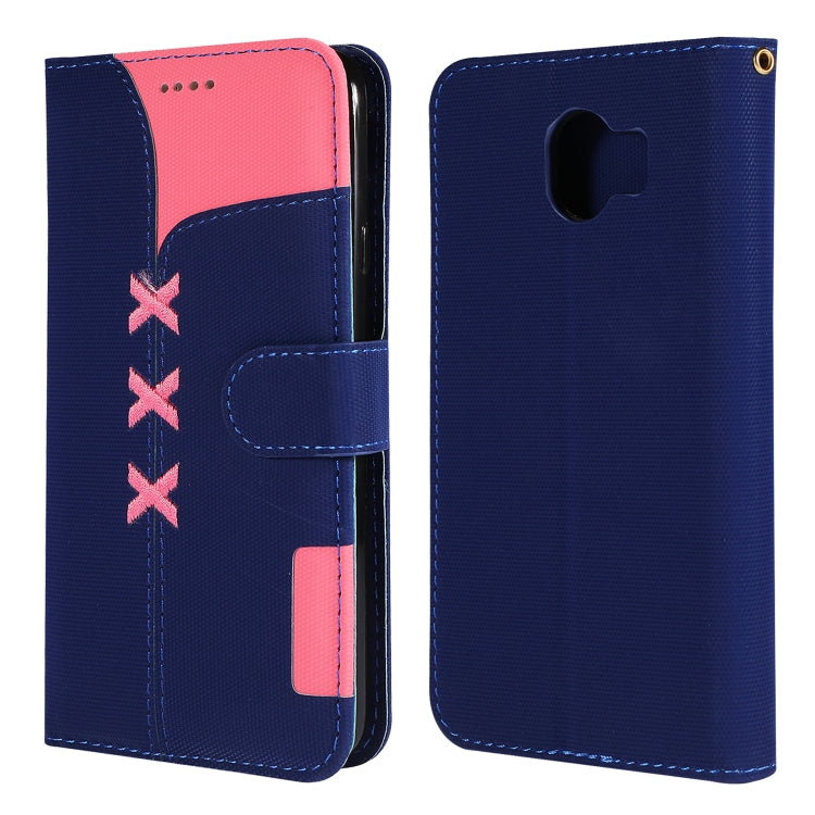 Fabric Stitching Embroidery Horizontal Flip Leather Case With Holder & Card Slots & Wallet for Galaxy J4