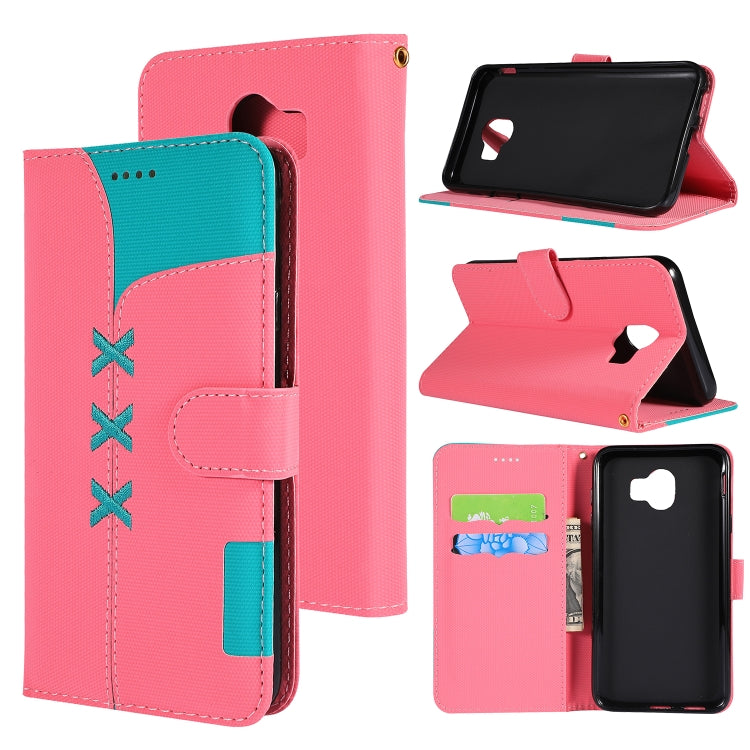 Fabric Stitching Embroidery Horizontal Flip Leather Case With Holder & Card Slots & Wallet for Galaxy J4