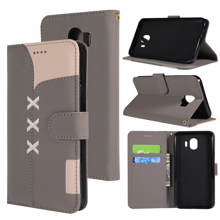 Fabric Stitching Embroidery Horizontal Flip Leather Case With Holder & Card Slots & Wallet for Galaxy J4