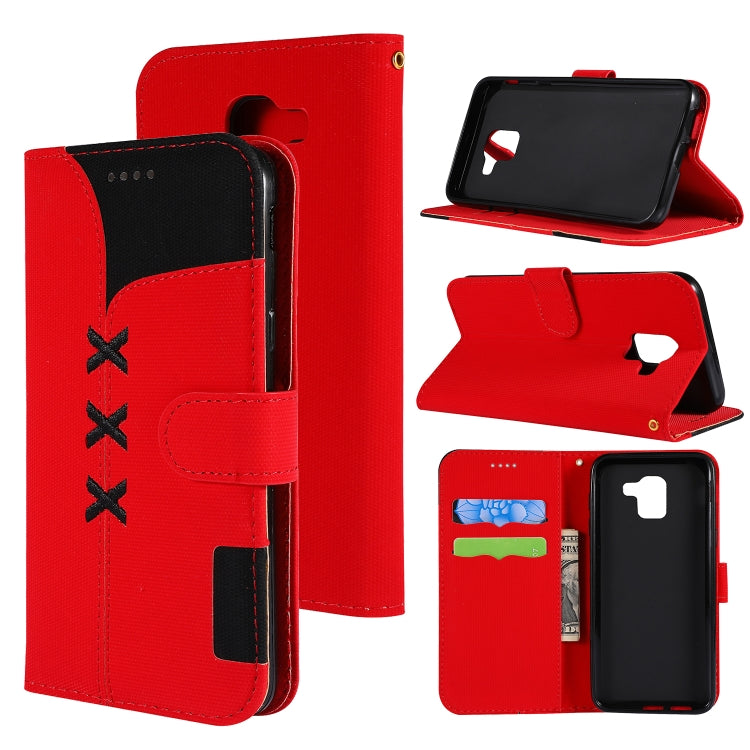 Fabric Stitching Embroidery Horizontal Flip Leather Case With Holder & Card Slots & Wallet for Galaxy J6