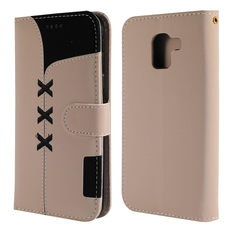 Fabric Stitching Embroidery Horizontal Flip Leather Case With Holder & Card Slots & Wallet for Galaxy J6