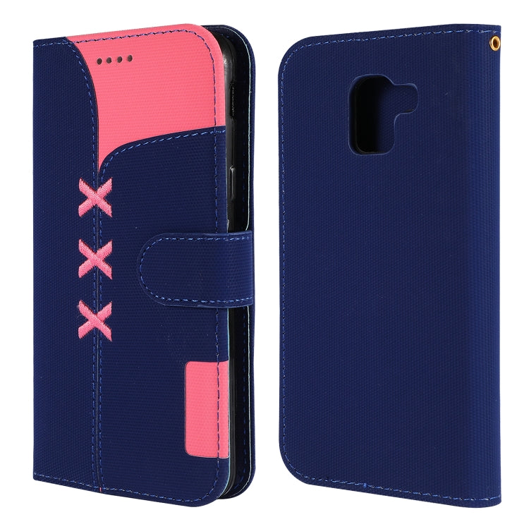 Fabric Stitching Embroidery Horizontal Flip Leather Case With Holder & Card Slots & Wallet for Galaxy J6