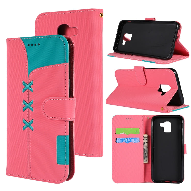 Fabric Stitching Embroidery Horizontal Flip Leather Case With Holder & Card Slots & Wallet for Galaxy J6