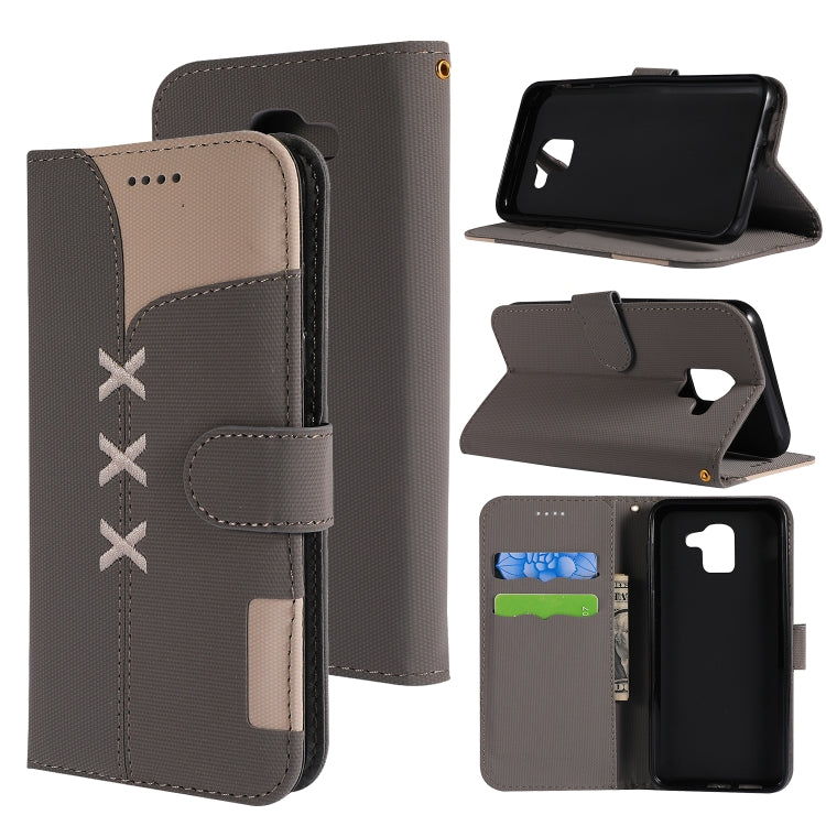 Fabric Stitching Embroidery Horizontal Flip Leather Case With Holder & Card Slots & Wallet for Galaxy J6