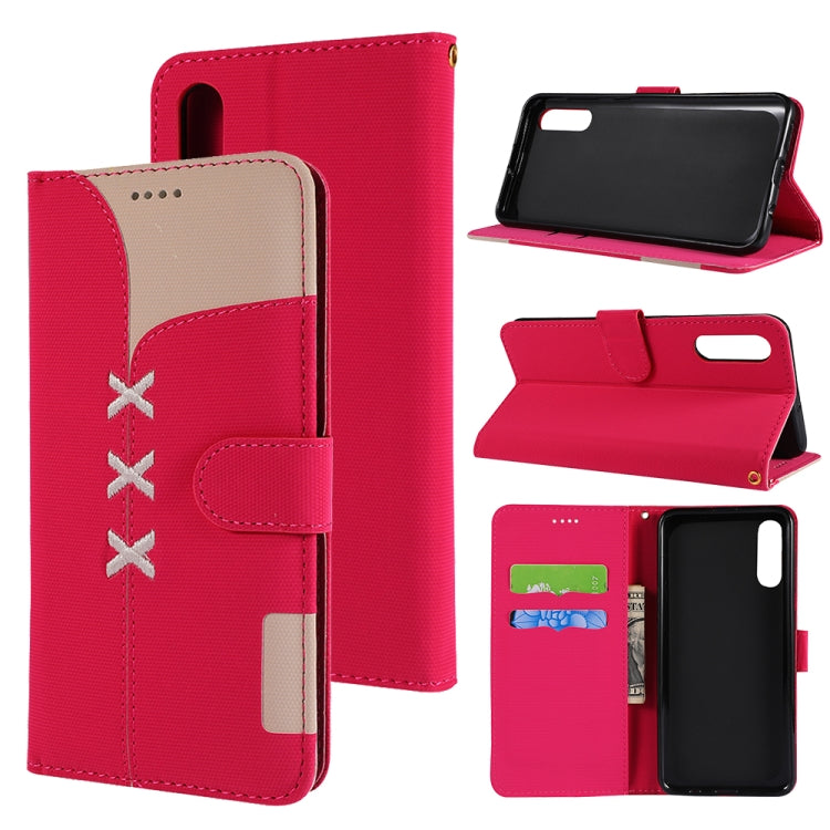 Fabric Stitching Embroidery Horizontal Flip Leather Case With Holder & Card Slots & Wallet for Galaxy A50