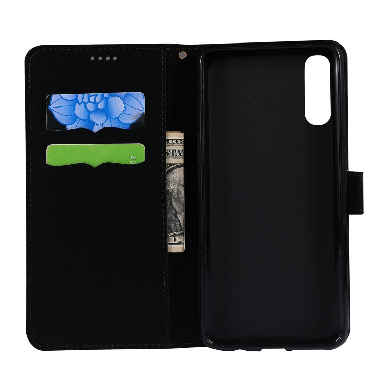 Fabric Stitching Embroidery Horizontal Flip Leather Case With Holder & Card Slots & Wallet for Galaxy A70