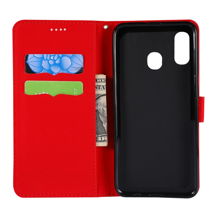 Fabric Stitching Embroidery Horizontal Flip Leather Case With Holder & Card Slots & Wallet for Galaxy A20