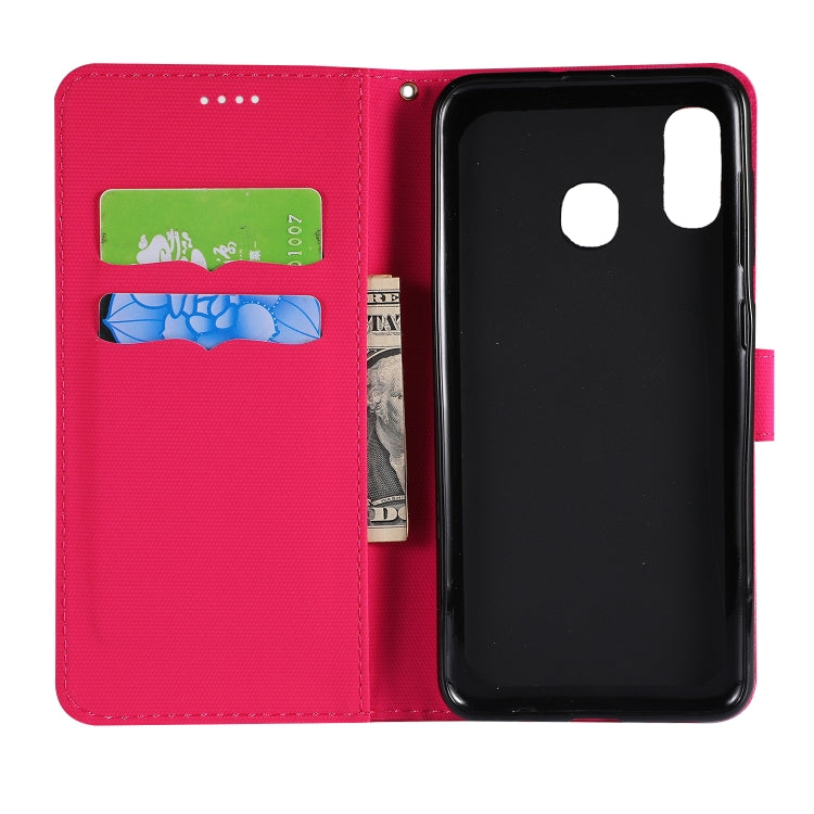 Fabric Stitching Embroidery Horizontal Flip Leather Case With Holder & Card Slots & Wallet for Galaxy A20