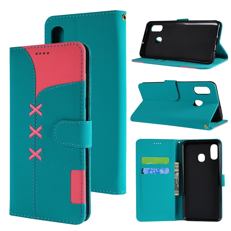 Fabric Stitching Embroidery Horizontal Flip Leather Case With Holder & Card Slots & Wallet for Galaxy A20