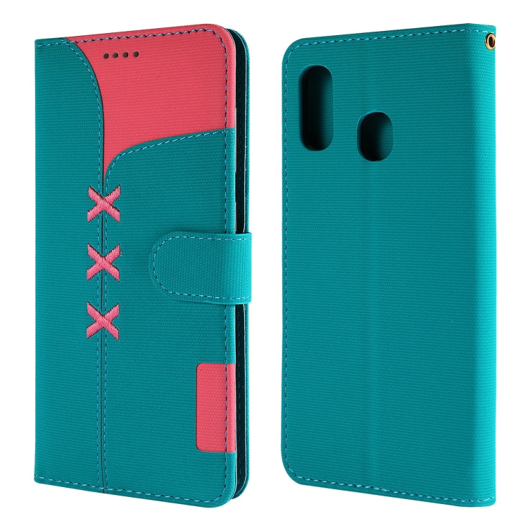 Fabric Stitching Embroidery Horizontal Flip Leather Case With Holder & Card Slots & Wallet for Galaxy A20