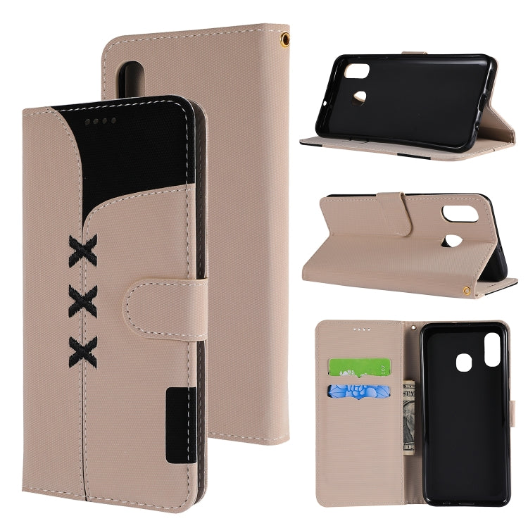 Fabric Stitching Embroidery Horizontal Flip Leather Case With Holder & Card Slots & Wallet for Galaxy A20