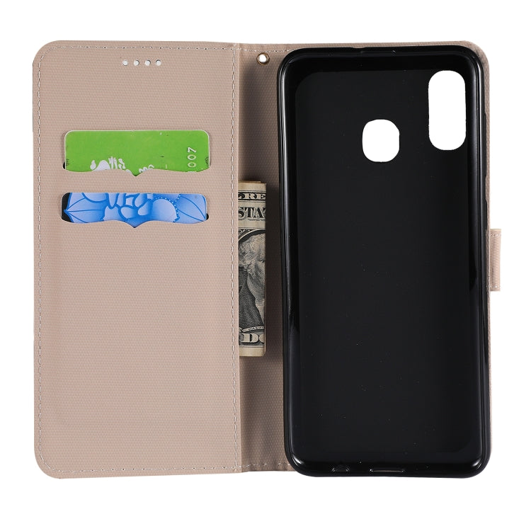 Fabric Stitching Embroidery Horizontal Flip Leather Case With Holder & Card Slots & Wallet for Galaxy A20