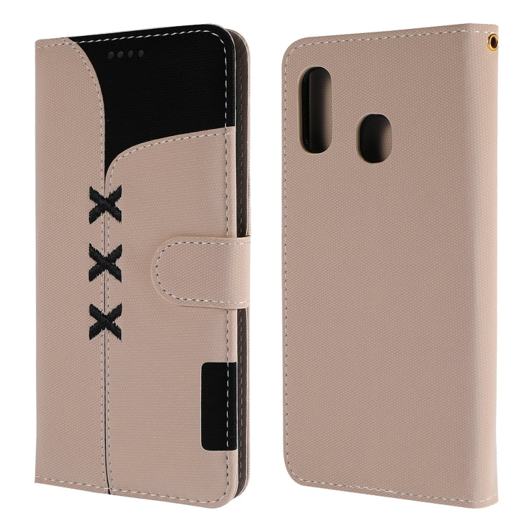 Fabric Stitching Embroidery Horizontal Flip Leather Case With Holder & Card Slots & Wallet for Galaxy A20