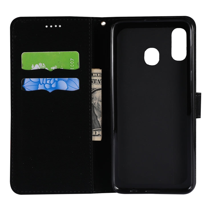 Fabric Stitching Embroidery Horizontal Flip Leather Case With Holder & Card Slots & Wallet for Galaxy A20