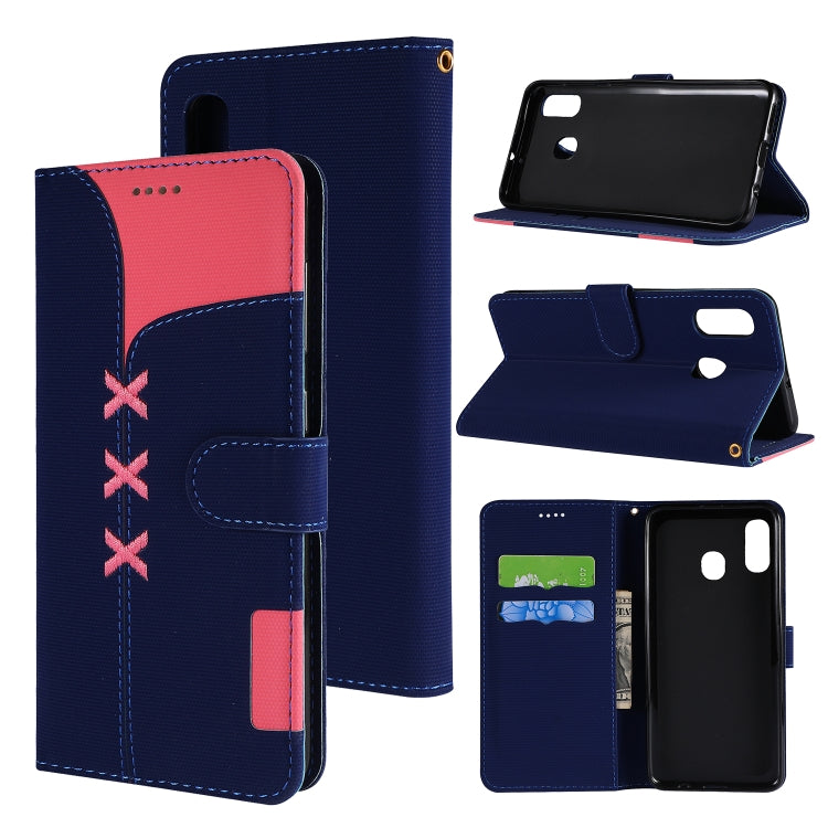 Fabric Stitching Embroidery Horizontal Flip Leather Case With Holder & Card Slots & Wallet for Galaxy A20