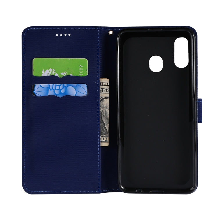 Fabric Stitching Embroidery Horizontal Flip Leather Case With Holder & Card Slots & Wallet for Galaxy A20