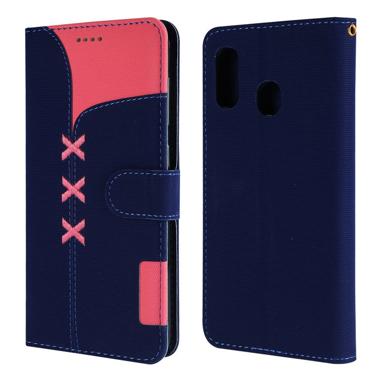 Fabric Stitching Embroidery Horizontal Flip Leather Case With Holder & Card Slots & Wallet for Galaxy A20