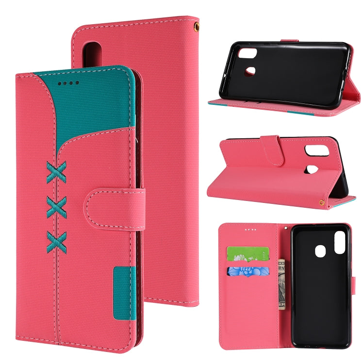 Fabric Stitching Embroidery Horizontal Flip Leather Case With Holder & Card Slots & Wallet for Galaxy A20