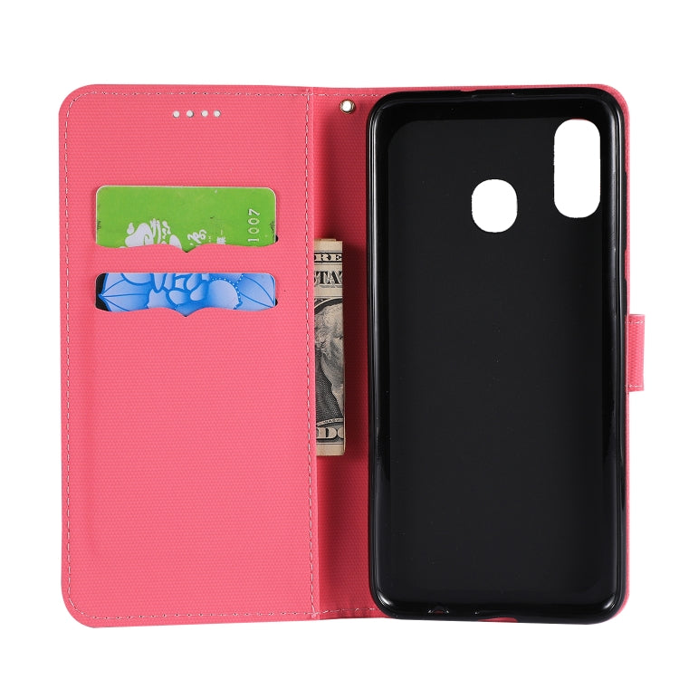 Fabric Stitching Embroidery Horizontal Flip Leather Case With Holder & Card Slots & Wallet for Galaxy A20