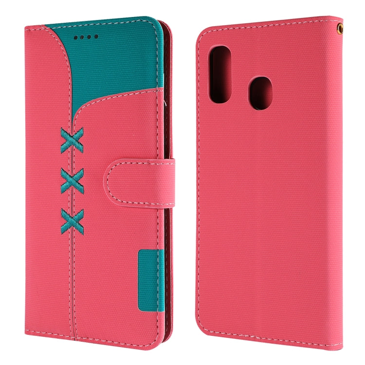 Fabric Stitching Embroidery Horizontal Flip Leather Case With Holder & Card Slots & Wallet for Galaxy A20