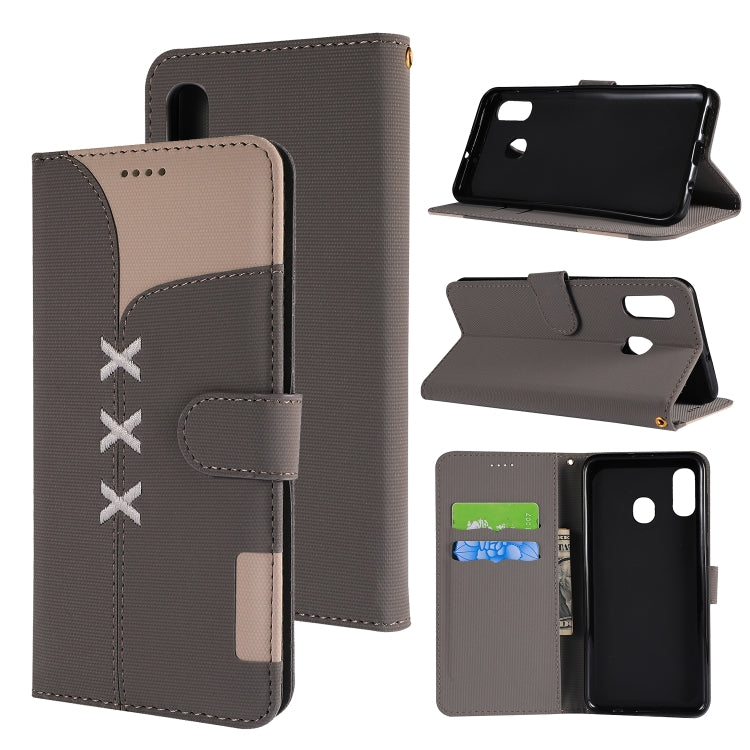 Fabric Stitching Embroidery Horizontal Flip Leather Case With Holder & Card Slots & Wallet for Galaxy A20