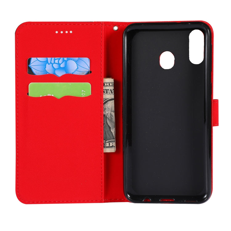 Fabric Stitching Embroidery Horizontal Flip Leather Case With Holder & Card Slots & Wallet for Galaxy M20