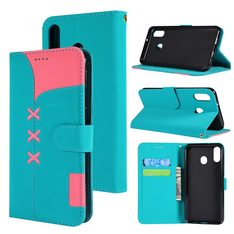 Fabric Stitching Embroidery Horizontal Flip Leather Case With Holder & Card Slots & Wallet for Galaxy M20