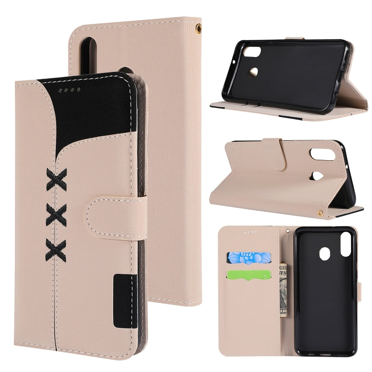 Fabric Stitching Embroidery Horizontal Flip Leather Case With Holder & Card Slots & Wallet for Galaxy M20