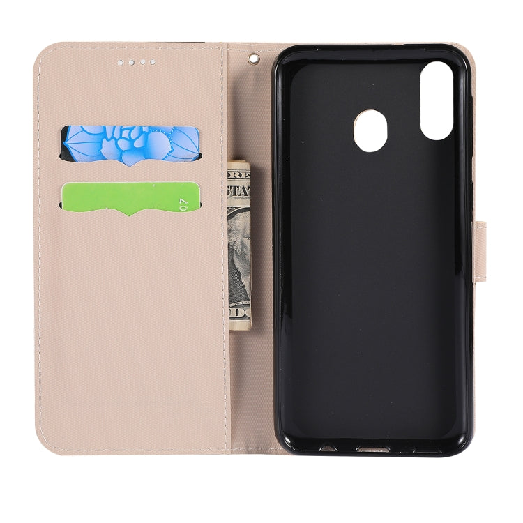 Fabric Stitching Embroidery Horizontal Flip Leather Case With Holder & Card Slots & Wallet for Galaxy M20