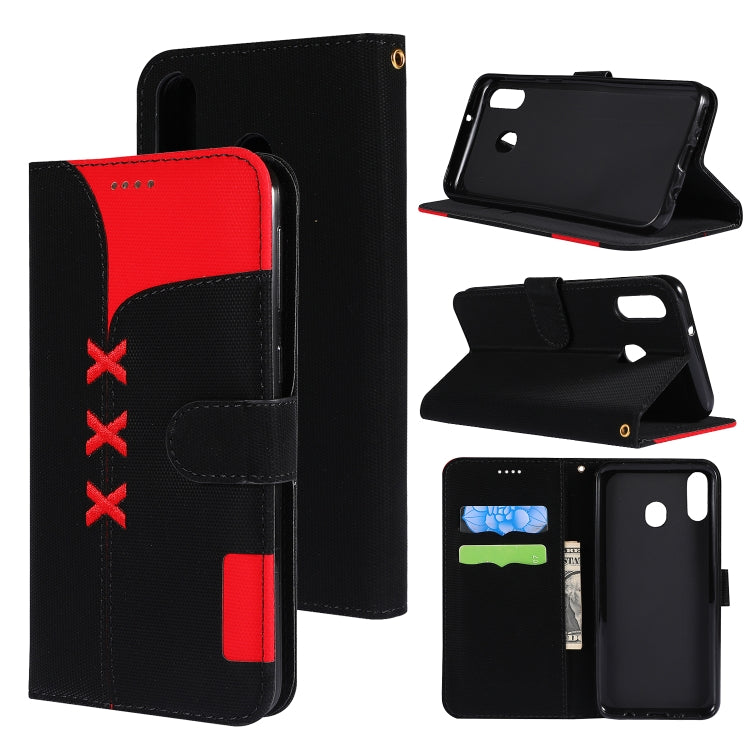 Fabric Stitching Embroidery Horizontal Flip Leather Case With Holder & Card Slots & Wallet for Galaxy M20