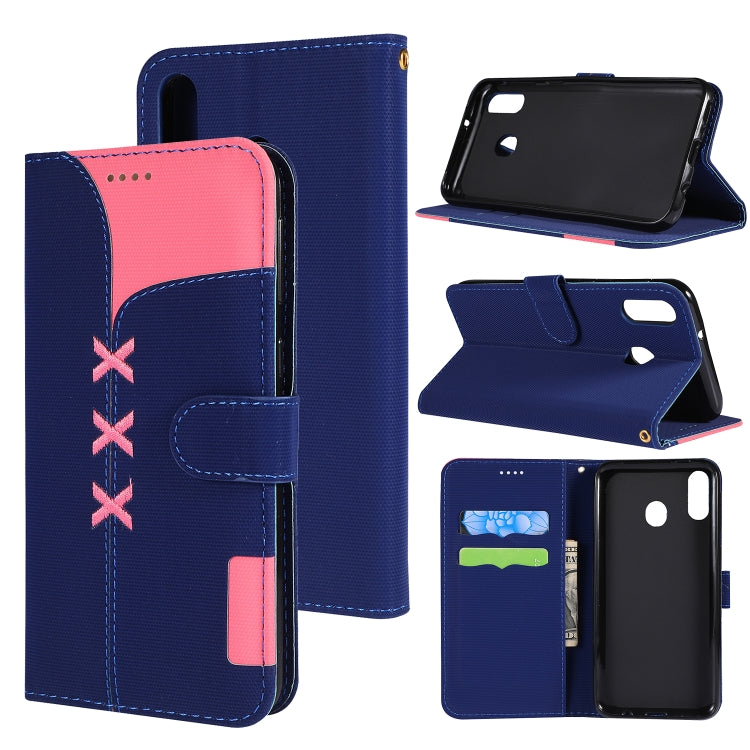 Fabric Stitching Embroidery Horizontal Flip Leather Case With Holder & Card Slots & Wallet for Galaxy M20