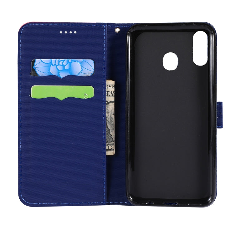 Fabric Stitching Embroidery Horizontal Flip Leather Case With Holder & Card Slots & Wallet for Galaxy M20