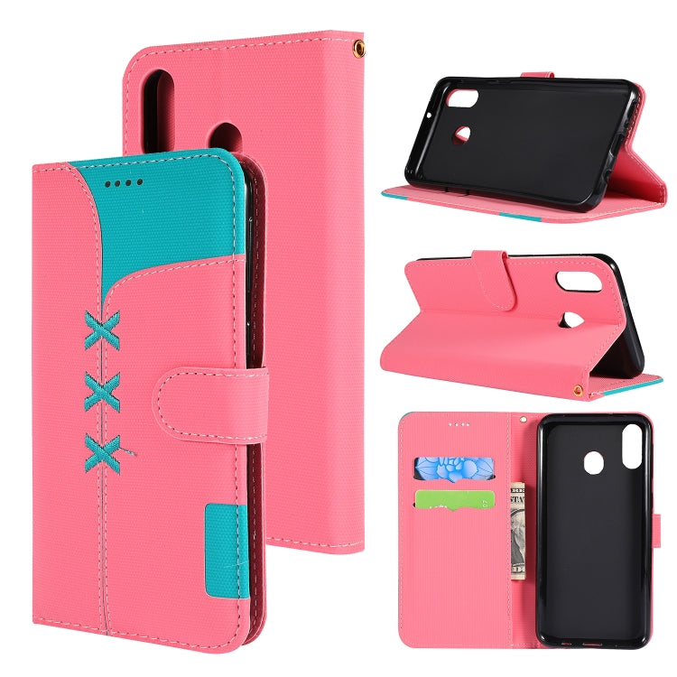 Fabric Stitching Embroidery Horizontal Flip Leather Case With Holder & Card Slots & Wallet for Galaxy M20