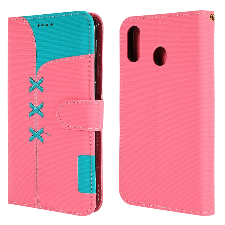 Fabric Stitching Embroidery Horizontal Flip Leather Case With Holder & Card Slots & Wallet for Galaxy M20