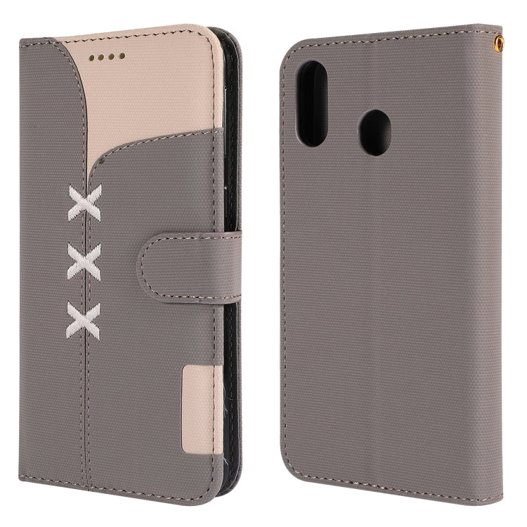 Fabric Stitching Embroidery Horizontal Flip Leather Case With Holder & Card Slots & Wallet for Galaxy M20