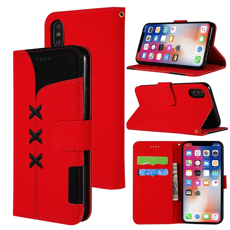 For iPhone X Fabric Stitching Embroidery Horizontal Flip Leather Case With Holder & Card Slots & Wallet