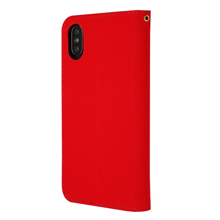 For iPhone X Fabric Stitching Embroidery Horizontal Flip Leather Case With Holder & Card Slots & Wallet