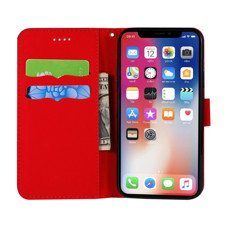 For iPhone X Fabric Stitching Embroidery Horizontal Flip Leather Case With Holder & Card Slots & Wallet